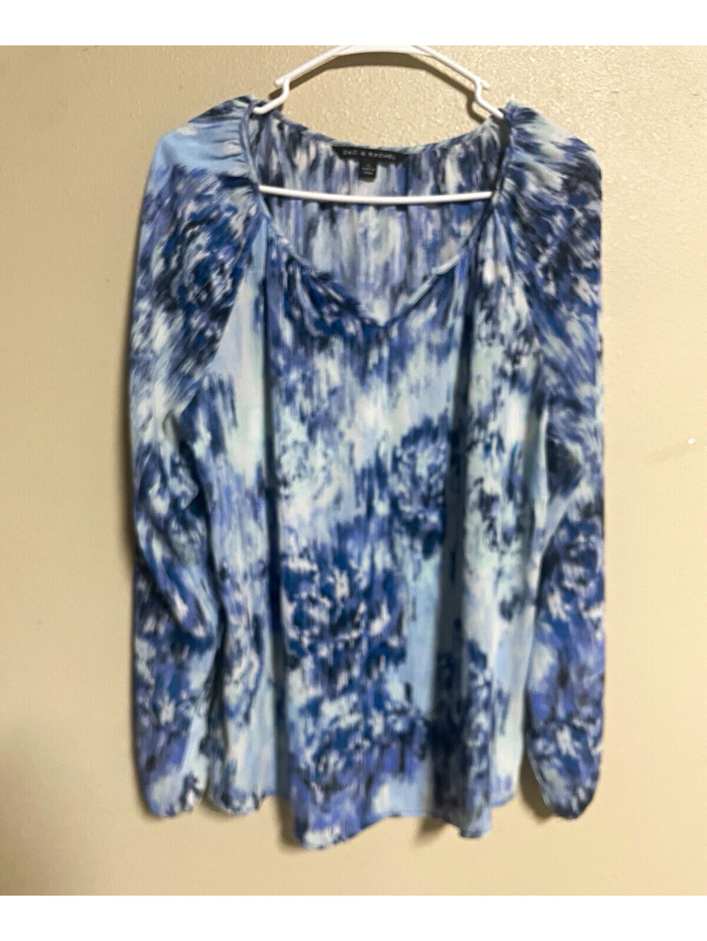 Zac & Rachel L Blouse V Neck Long Sleeve Abstract Pleated Woven Polyester